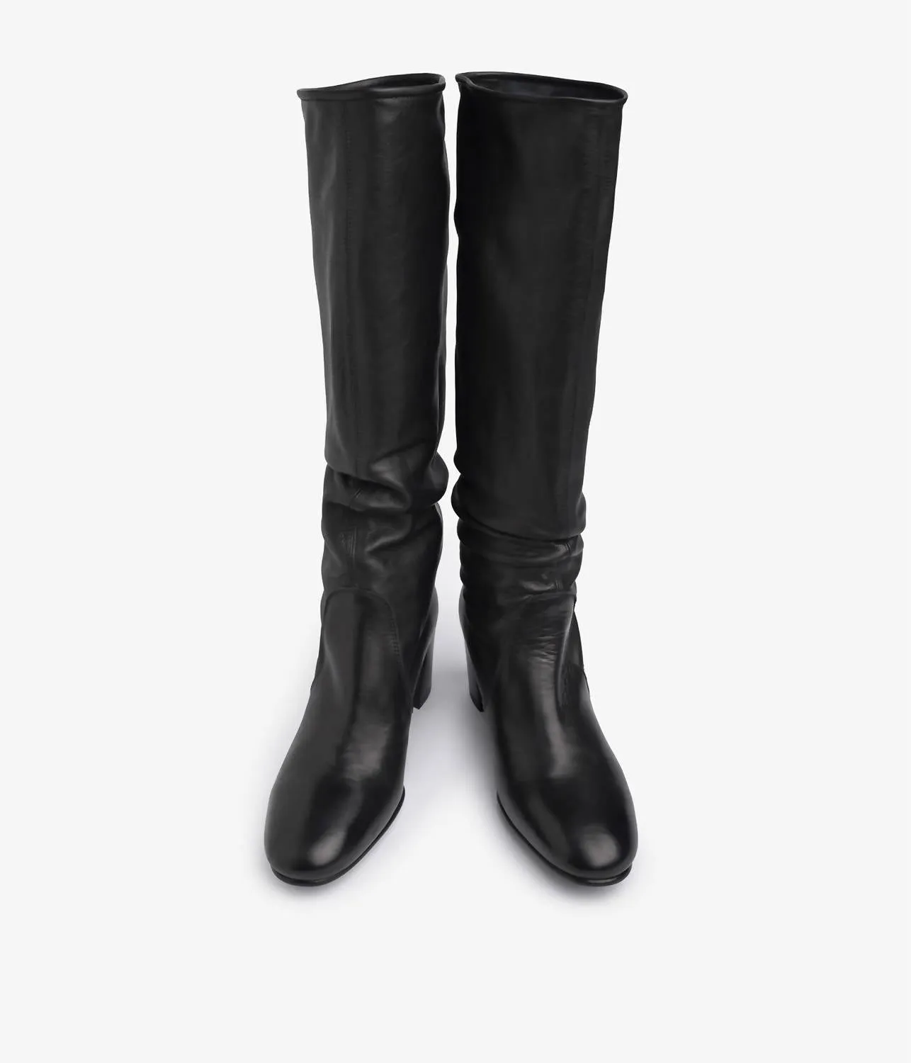 Xantia Tall Midi Slouch Leather Boots In Black