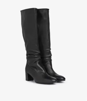 Xantia Tall Midi Slouch Leather Boots In Black