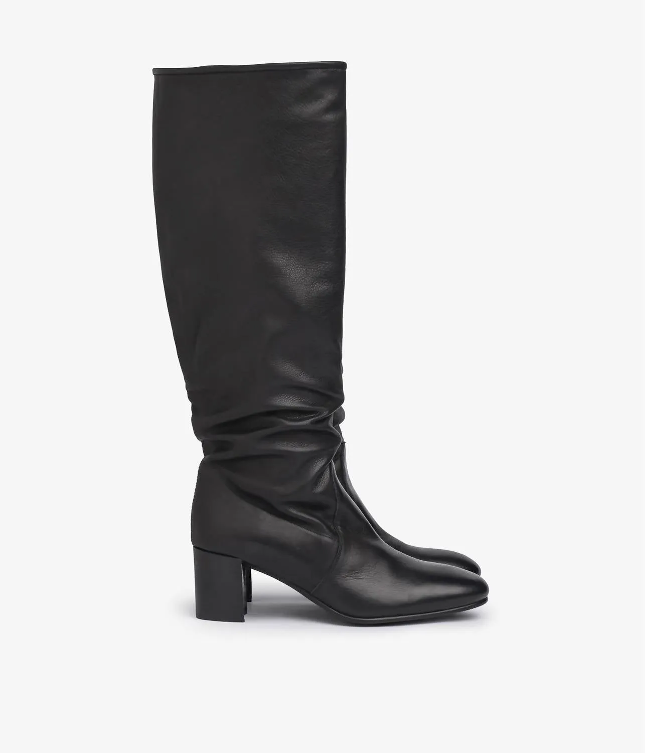 Xantia Tall Midi Slouch Leather Boots In Black